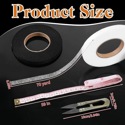 140 Yards 2 Rolls 0.59 Inch No Sew Fabric Fusible Adhesive Tape Stitch Witchery Hemming Tape Iron On for Fabric, Stitch Witchery with Scissors and Tapes Measure for Pants, Curtains, Dresses in Kuwait