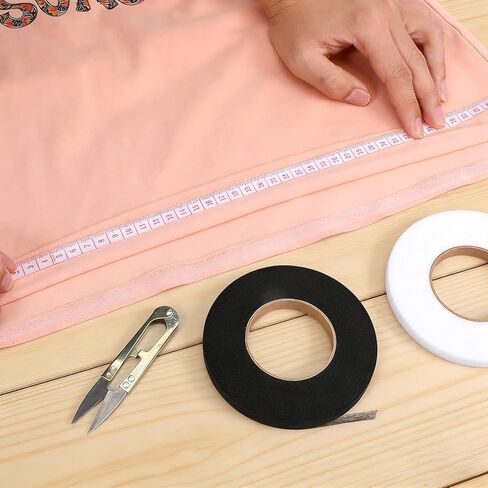 140 Yards 2 Rolls 0.59 Inch No Sew Fabric Fusible Adhesive Tape Stitch Witchery Hemming Tape Iron On for Fabric, Stitch Witchery with Scissors and Tapes Measure for Pants, Curtains, Dresses in Kuwait