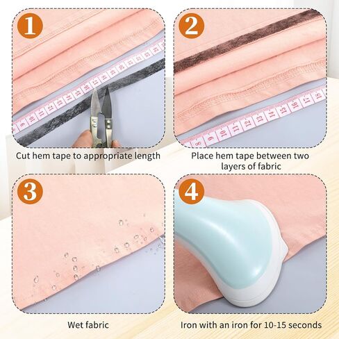 140 Yards 2 Rolls 0.59 Inch No Sew Fabric Fusible Adhesive Tape Stitch Witchery Hemming Tape Iron On for Fabric, Stitch Witchery with Scissors and Tapes Measure for Pants, Curtains, Dresses in Kuwait