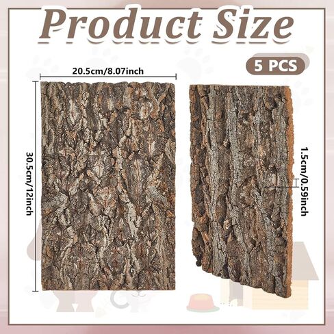 5 Pack Cork Bark 12" L x 8" W Cork Barks for Reptiles Natural Bird Perch Boards Reptile Climbing Mat Wall Terrarium Decor for Birds Turtle Lizard Beared Dragon Chameleon Snake in Saudi Arabia