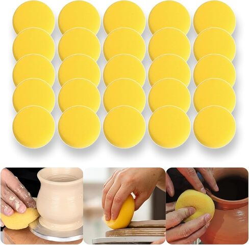 JoeyfulMind 25Pcs Pottery Sponges for Clay 3inch, Paint sponges for Acrylic Painting, Clay Sponge, Round Sponge, Clay Tools, for Kitchen Shoes Leather Care, Suitable for Artists and Clay Studios in Saudi Arabia