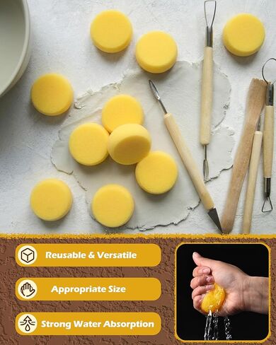 JoeyfulMind 25Pcs Pottery Sponges for Clay 3inch, Paint sponges for Acrylic Painting, Clay Sponge, Round Sponge, Clay Tools, for Kitchen Shoes Leather Care, Suitable for Artists and Clay Studios in Saudi Arabia