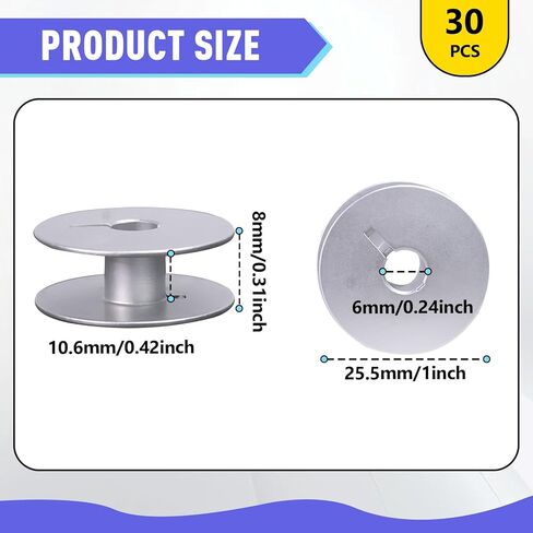30PCS 18034AS M Class Bobbins Compatible with All Handi Quilter, Pfaff Brand Grand Quilter 18", Juki Brand TL-2200QVP Quilt Virtuoso Pro, Grace Longarm Machines, Aluminum Slotted in Saudi Arabia