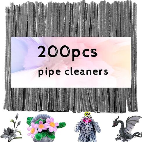 Gray Pipe Cleaners for Crafts,200PCS Chenille Stems,Craft Supplies,Thick Chenille Stems Fuzzy Wire Sticks Holiday Decorations and Christmas in Saudi Arabia
