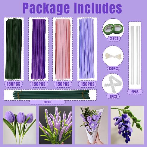 600 Pcs Purple Pipe Cleaners Craft for Flowers,Multiple Assorted Colors Pipe Cleaners Bulk, Chenille Stems for DlY Flower Making Kit.Pink Pipe Cleaners Craft Set(Purple) in Saudi Arabia
