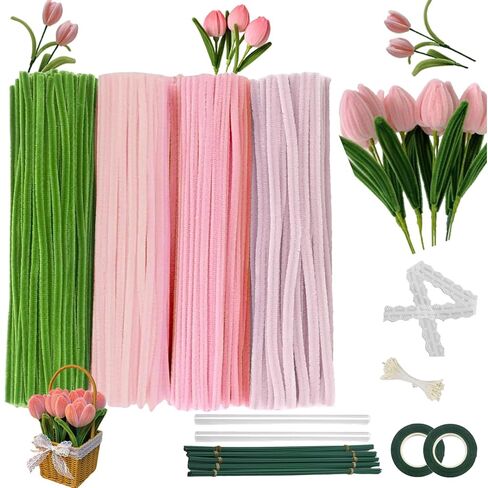600 Pcs Purple Pipe Cleaners Craft for Flowers,Multiple Assorted Colors Pipe Cleaners Bulk, Chenille Stems for DlY Flower Making Kit.Pink Pipe Cleaners Craft Set(Purple) in Saudi Arabia