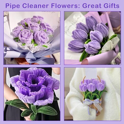 600 Pcs Purple Pipe Cleaners Craft for Flowers,Multiple Assorted Colors Pipe Cleaners Bulk, Chenille Stems for DlY Flower Making Kit.Pink Pipe Cleaners Craft Set(Purple) in Saudi Arabia