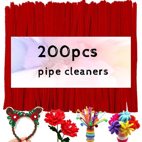 Fresh Red Pipe Cleaners for Crafts,200PCS Chenille Stems,Craft Supplies,Thick Chenille Stems Fuzzy Wire Sticks Holiday Decorations and Christmas in Saudi Arabia