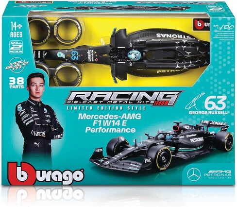 Bburago 1:24 2023 Race Mercedes W14 Model Kit مع خوذة، راسل #63 in Kuwait
