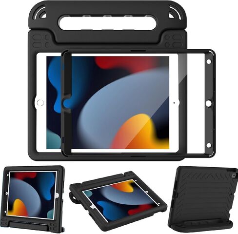 BMOUO Kids Case for iPad 9th/8th/7th Generation (10.2 inch, 2019/2018/2017) - with Screen Protector, Shockproof Light Weight Convertible Handle Stand Kids Case for iPad 10.2 (9th/8th/7th Gen),Black in Kuwait