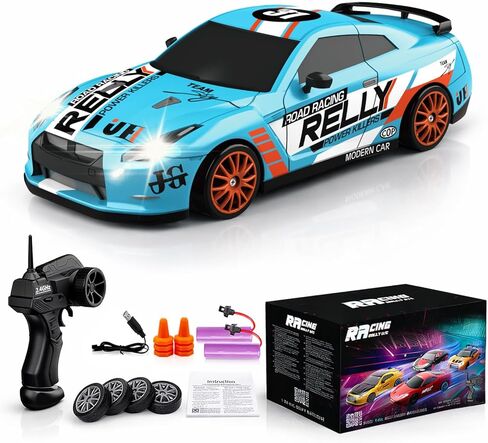 RC Drift Car Remote Control Car 2.4GHz 1:24 Scale 4WD 15KM/H High Speed Model Vehicle LED Lights Drifting Tire Racing Sport Toy Car for Adult Boys Girls Kids Gift 2Pcs Rechargeable Batterie in Saudi Arabia