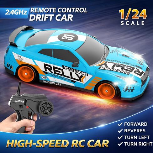 RC Drift Car Remote Control Car 2.4GHz 1:24 Scale 4WD 15KM/H High Speed Model Vehicle LED Lights Drifting Tire Racing Sport Toy Car for Adult Boys Girls Kids Gift 2Pcs Rechargeable Batterie in Saudi Arabia