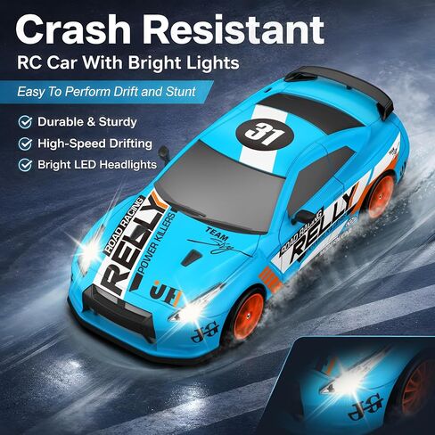 RC Drift Car Remote Control Car 2.4GHz 1:24 Scale 4WD 15KM/H High Speed Model Vehicle LED Lights Drifting Tire Racing Sport Toy Car for Adult Boys Girls Kids Gift 2Pcs Rechargeable Batterie in Saudi Arabia