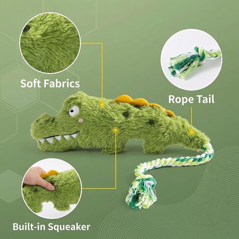Squeaky Alligator Dog Toy Long Rope Tail for Small Medium Dogs, Durable Plush Chew Dogs Toys for Aggressive Chewers, Interactive Dog Toys for Boredom Relief and Comfort in Saudi Arabia
