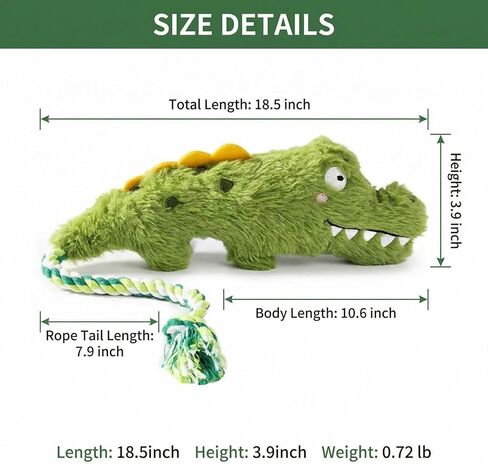 Squeaky Alligator Dog Toy Long Rope Tail for Small Medium Dogs, Durable Plush Chew Dogs Toys for Aggressive Chewers, Interactive Dog Toys for Boredom Relief and Comfort in Saudi Arabia