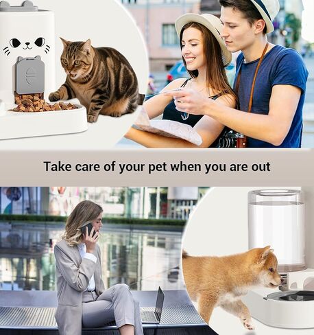 Gravity Cat Feeder, 2-in-1 Gravity Cat Food and Water Dispenser, Small Food Water Dispenser Set with Funny Cat Stick for Small Pets Cats Dogs Puppy Kitten, Easy to Clean in Kuwait