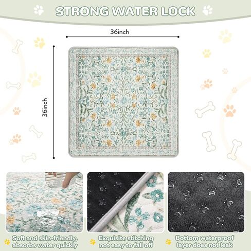 Lahome Washable Reusable Pee Pads for Dogs - Beige Botanical Floral 2 Pack Puppy Pads, Super Absorbent & Waterproof Training Mats for Crate & Floor - Leakproof with Non-Slip Backing (36"x36") in Saudi Arabia