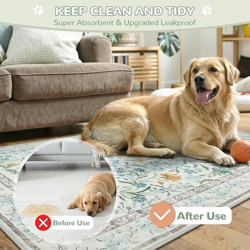 Lahome Washable Reusable Pee Pads for Dogs - Beige Botanical Floral 2 Pack Puppy Pads, Super Absorbent & Waterproof Training Mats for Crate & Floor - Leakproof with Non-Slip Backing (36"x36") in Saudi Arabia