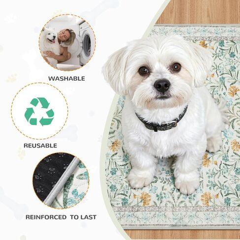 Lahome Washable Reusable Pee Pads for Dogs - Beige Botanical Floral 2 Pack Puppy Pads, Super Absorbent & Waterproof Training Mats for Crate & Floor - Leakproof with Non-Slip Backing (36"x36") in Saudi Arabia
