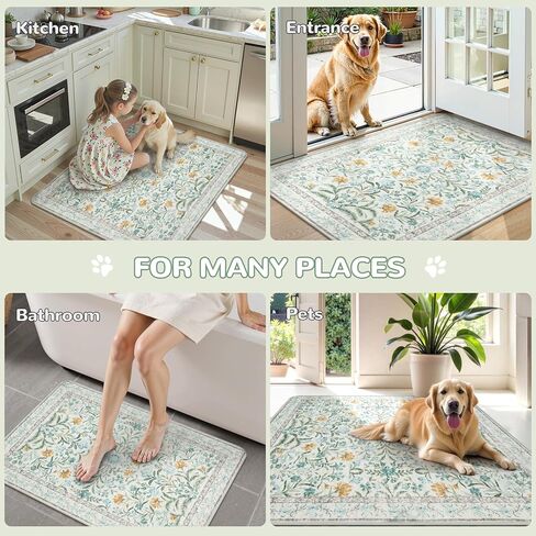Lahome Washable Reusable Pee Pads for Dogs - Beige Botanical Floral 2 Pack Puppy Pads, Super Absorbent & Waterproof Training Mats for Crate & Floor - Leakproof with Non-Slip Backing (36"x36") in Saudi Arabia