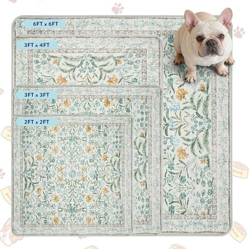 Lahome Washable Reusable Pee Pads for Dogs - Beige Botanical Floral 2 Pack Puppy Pads, Super Absorbent & Waterproof Training Mats for Crate & Floor - Leakproof with Non-Slip Backing (36"x36") in Saudi Arabia