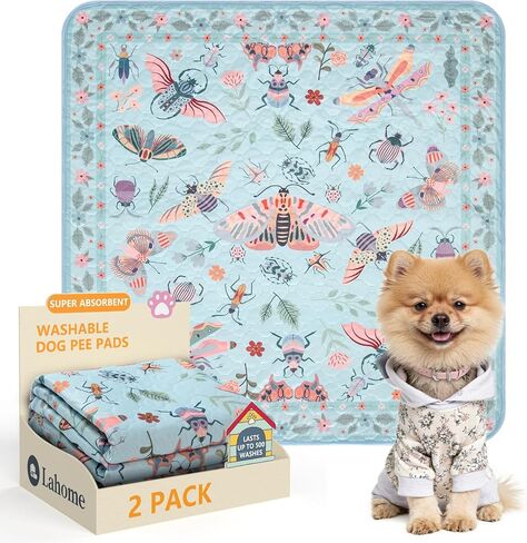 Lahome Washable Reusable Pee Pads for Dogs - Beige Botanical Floral 2 Pack Puppy Pads, Super Absorbent & Waterproof Training Mats for Crate & Floor - Leakproof with Non-Slip Backing (36"x36") in Saudi Arabia
