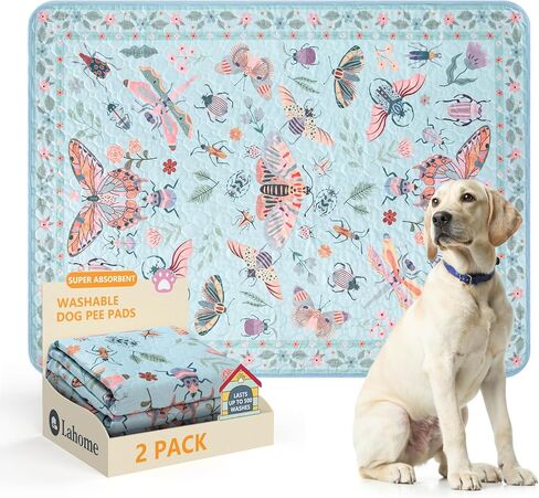 Lahome Washable Reusable Pee Pads for Dogs - Beige Botanical Floral 2 Pack Puppy Pads, Super Absorbent & Waterproof Training Mats for Crate & Floor - Leakproof with Non-Slip Backing (36"x36") in Saudi Arabia