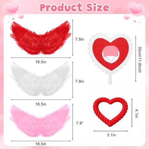 9 Pcs Dog Valentine's Day Outfit with White Feather Wing Heart Hat Headband Heart Shaped Rope Toy Love Themed Dog Outfits Pet Scarf for Medium Dogs Holiday Accessory(13.8 Inches/ 35 cm) in Saudi Arabia