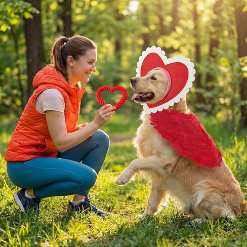 9 Pcs Dog Valentine's Day Outfit with White Feather Wing Heart Hat Headband Heart Shaped Rope Toy Love Themed Dog Outfits Pet Scarf for Medium Dogs Holiday Accessory(13.8 Inches/ 35 cm) in Saudi Arabia