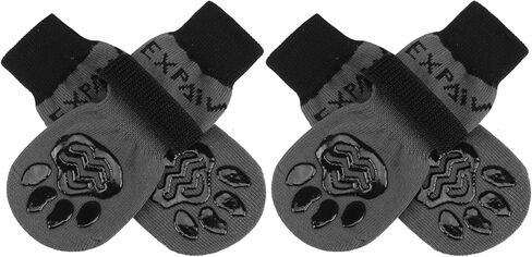 EXPAWLORER 4Pcs Anti-Slip Dog Socks - Double Side Dog Booties for Hot Pavement, Non-Slip Paw Protector for Hardwood Floors, Dog Shoes to Prevent Licking,Grey S in Saudi Arabia
