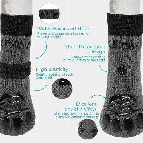 EXPAWLORER 4Pcs Anti-Slip Dog Socks - Double Side Dog Booties for Hot Pavement, Non-Slip Paw Protector for Hardwood Floors, Dog Shoes to Prevent Licking,Grey S in Saudi Arabia