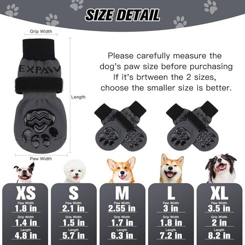 EXPAWLORER 4Pcs Anti-Slip Dog Socks - Double Side Dog Booties for Hot Pavement, Non-Slip Paw Protector for Hardwood Floors, Dog Shoes to Prevent Licking,Grey S in Saudi Arabia