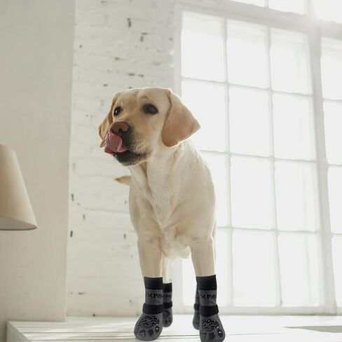 EXPAWLORER 4Pcs Anti-Slip Dog Socks - Double Side Dog Booties for Hot Pavement, Non-Slip Paw Protector for Hardwood Floors, Dog Shoes to Prevent Licking,Grey S in Saudi Arabia