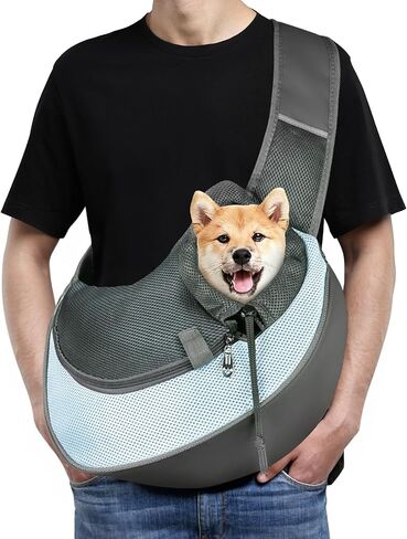 Dog Sling Carrier, Mesh Breathable Puppy Sling with Soft Adjustable Widen Padded Strap, Hand-Free Dog Purse Carriers for Small Dogs Cats, Pet Carrier Backpack for Travel Outdoor, Black in Saudi Arabia