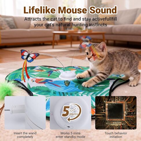 ألعاب تفاعلية للقطط قابلة لإعادة الشحن، ريش مخفي متحرك، فأر حقيقي يصدر صوت صرير، لعبة قطط صغيرة تعمل باللمس، ألعاب تمرين للقطط البالغة التي تشعر بالملل في الأماكن المغلقة (أخضر) in Kuwait