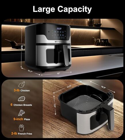 Emerson SmartVoice 5.3QT 6-in-1 Air Fryer, 1000+ Voice Control Commands, 100+ Recognized Food, No APP, No WIFI, No Setup, Nonstick Basket, Air Fry, Bake, Reheat, Dehydrate, 1500W in Saudi Arabia