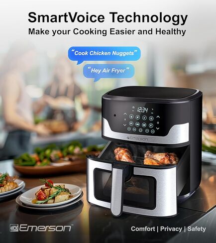 Emerson SmartVoice 5.3QT 6-in-1 Air Fryer, 1000+ Voice Control Commands, 100+ Recognized Food, No APP, No WIFI, No Setup, Nonstick Basket, Air Fry, Bake, Reheat, Dehydrate, 1500W in Saudi Arabia