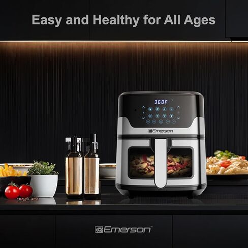 Emerson SmartVoice 5.3QT 6-in-1 Air Fryer, 1000+ Voice Control Commands, 100+ Recognized Food, No APP, No WIFI, No Setup, Nonstick Basket, Air Fry, Bake, Reheat, Dehydrate, 1500W in Saudi Arabia