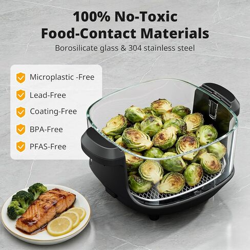 مقلاة هوائية زجاجية قابلة للشرب من AIRMSEN، غير سامة، 4.8QT و1.3QT، 4 إعدادات مسبقة وتحكم يدوي، حرارة دقيقة 140–450 درجة فهرنهايت، زيت أقل بنسبة 95%، إيقاف مؤقت واستئناف تلقائي، آمنة للاستخدام في الميكروويف وغسالة الأطباق in Kuwait