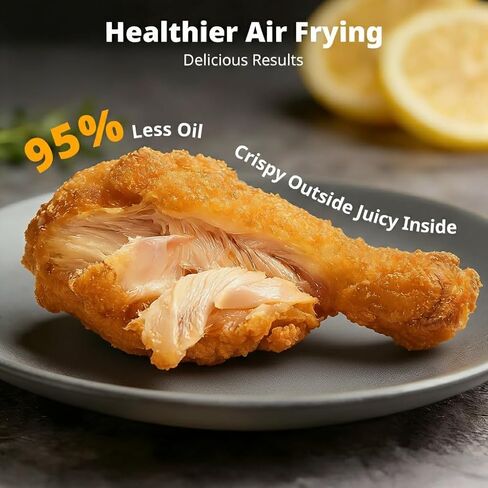 مقلاة هوائية زجاجية قابلة للشرب من AIRMSEN، غير سامة، 4.8QT و1.3QT، 4 إعدادات مسبقة وتحكم يدوي، حرارة دقيقة 140–450 درجة فهرنهايت، زيت أقل بنسبة 95%، إيقاف مؤقت واستئناف تلقائي، آمنة للاستخدام في الميكروويف وغسالة الأطباق in Kuwait