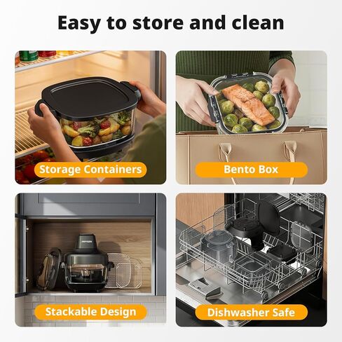 مقلاة هوائية زجاجية قابلة للشرب من AIRMSEN، غير سامة، 4.8QT و1.3QT، 4 إعدادات مسبقة وتحكم يدوي، حرارة دقيقة 140–450 درجة فهرنهايت، زيت أقل بنسبة 95%، إيقاف مؤقت واستئناف تلقائي، آمنة للاستخدام في الميكروويف وغسالة الأطباق in Kuwait