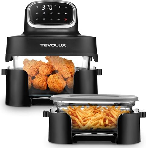 4-in-1 Portable Glass Air Fryer Cooking System, 1500W, 6.3QT & 4.4QT Glass Containers with Storage Lids, Microwave, Freezer & Dishwasher Safe in Saudi Arabia