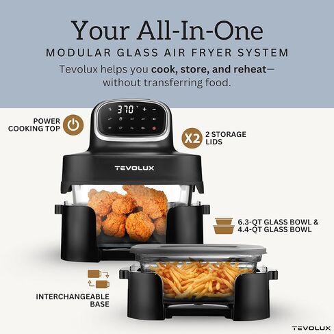 4-in-1 Portable Glass Air Fryer Cooking System, 1500W, 6.3QT & 4.4QT Glass Containers with Storage Lids, Microwave, Freezer & Dishwasher Safe in Saudi Arabia