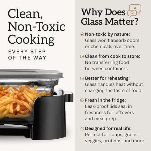 4-in-1 Portable Glass Air Fryer Cooking System, 1500W, 6.3QT & 4.4QT Glass Containers with Storage Lids, Microwave, Freezer & Dishwasher Safe in Saudi Arabia