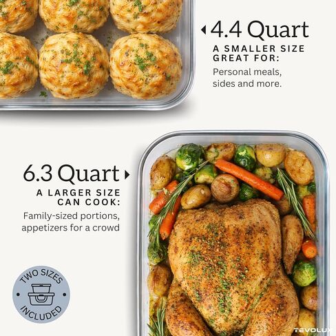 4-in-1 Portable Glass Air Fryer Cooking System, 1500W, 6.3QT & 4.4QT Glass Containers with Storage Lids, Microwave, Freezer & Dishwasher Safe in Saudi Arabia