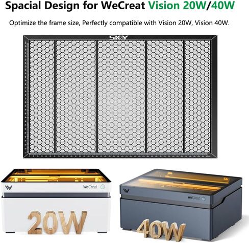 سرير ليزر مطلي مقاوم للحرارة على شكل قرص العسل من SKOUPHY لنقش الليزر Wecreate Vision 20W 40W، سرير على شكل قرص العسل مع دبابيس تثبيت لقاطع الرؤية بالليزر 17.79 * 13.15 * 0.62 بوصة in Kuwait