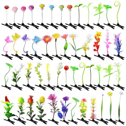 50pcs Bean Sprout Hair Clips Mixed Style Rave Plant Hairpins Flower Plant Hair Clip Funny Butterfly Mushroom Headwear Hair Accessories for Women Kids Girls Lady Home School Party(Mix01) in Saudi Arabia