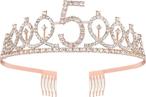 BRT Bearingshui Rose Gold Crown 5 & Fabulous Sash and Tiara for Girls, Gifts for Happy 5th Birthday Party Favor Supplies in Saudi Arabia