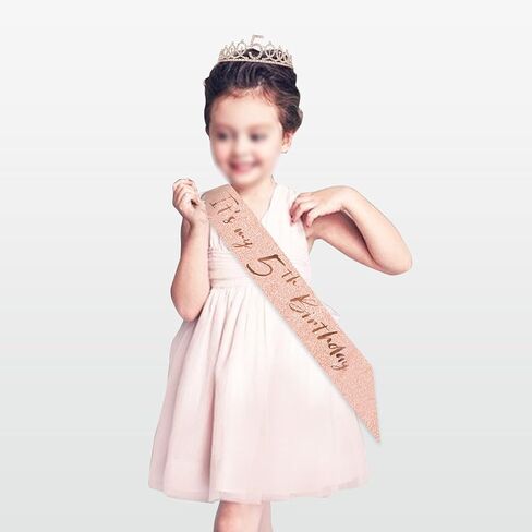 BRT Bearingshui Rose Gold Crown 5 & Fabulous Sash and Tiara for Girls, Gifts for Happy 5th Birthday Party Favor Supplies in Saudi Arabia