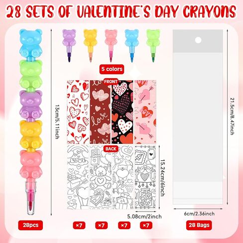 MotiMind 28 Sets End of Year Kindergarten Gift Crayons Party Favors Stackable Bear Crayons with Coloring Cards Graduation Goodie Bag Stuffers for Kids Classroom School Students Gifts in Saudi Arabia